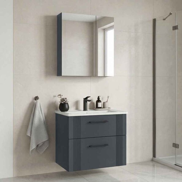 Bari Small Wooden Bathroom Furniture Set with 2 Doors 2 Drawers in Anthracite