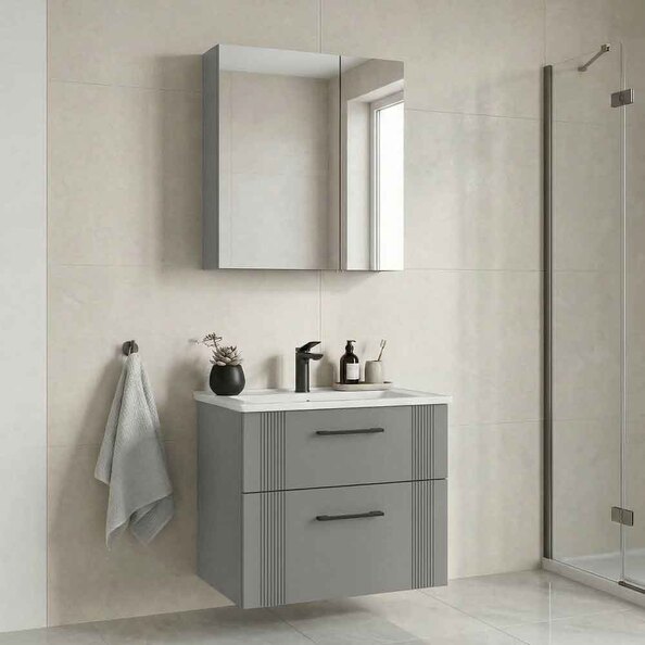 Bari Small Wooden Bathroom Furniture Set with 2 Doors 2 Drawers in Cashmere
