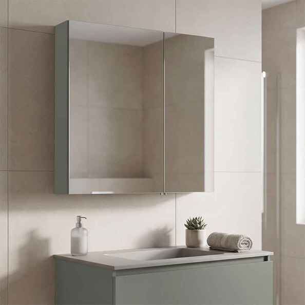 Bari Small Wooden Wall Mounted Mirror Cabinet with 2 Doors in Green