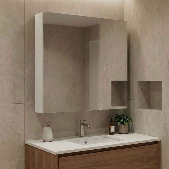 Bari Small Wooden Wall Mounted Mirror Cabinet with 2 Doors in White