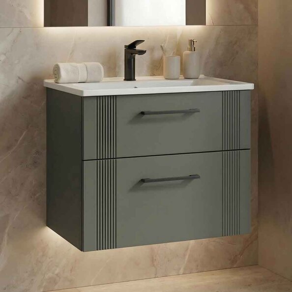 Bari Small Wooden Wall Mounted Vanity Unit with 2 Drawers in Green