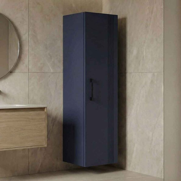 Bari Tall Wooden Bathroom Storage Cabinet in Navy Blue