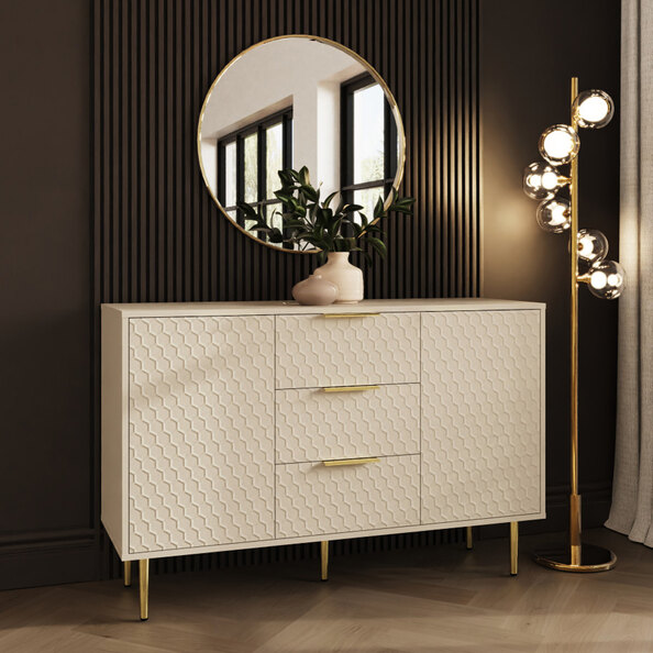 Barlon Wooden Sideboard with 2 Doors 3 Drawers in Ivory