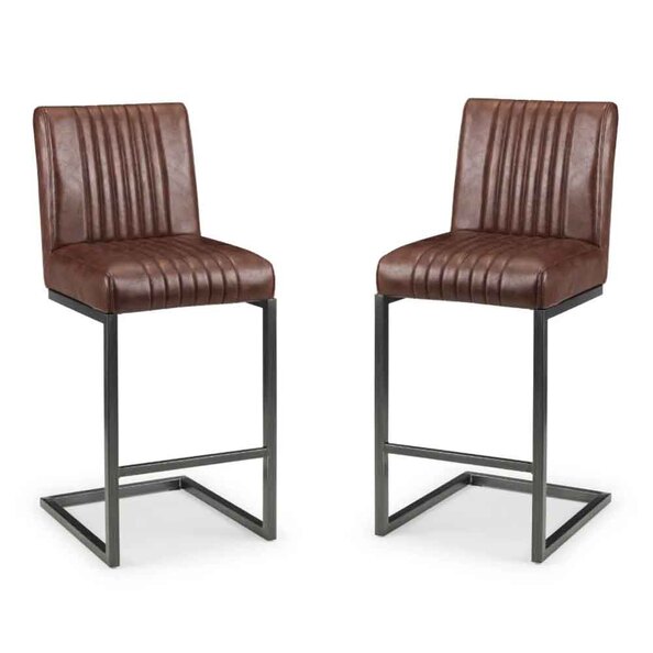 Barras Brown Faux Leather Bar Stools in Pair