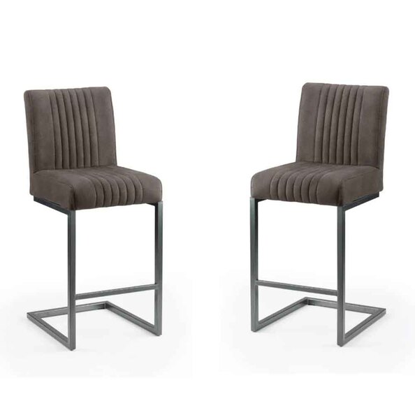 Barras Charcoal Grey Faux Leather Bar Stools in Pair