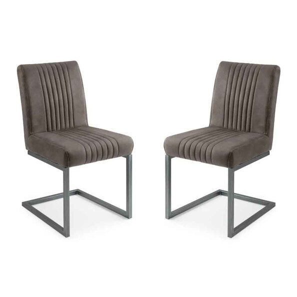 Barras Charcoal Grey Faux Leather Dining Chairs in Pair