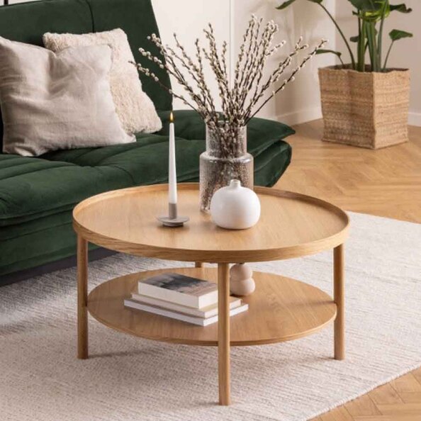 Barrie Round Wooden Coffee Table in Oak