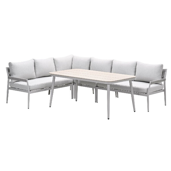 Barrie Wooden Garden Lounge Dining Set In Taupe