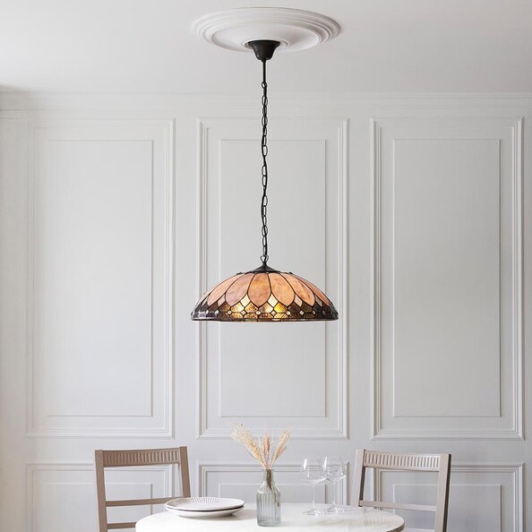 Bartow Tiffany Glass Pendant Ceiling Light In Satin Black