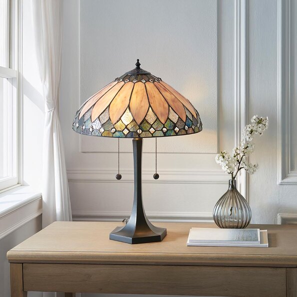 Bartow Tiffany Glass Table Lamp In Satin Black