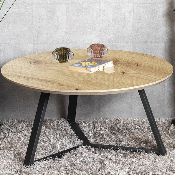 Bartow Wooden Coffee Table With Black Metal Frame In Oak