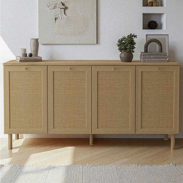 Baru Wooden Wooden Sideboard with 4 Doors in Beige