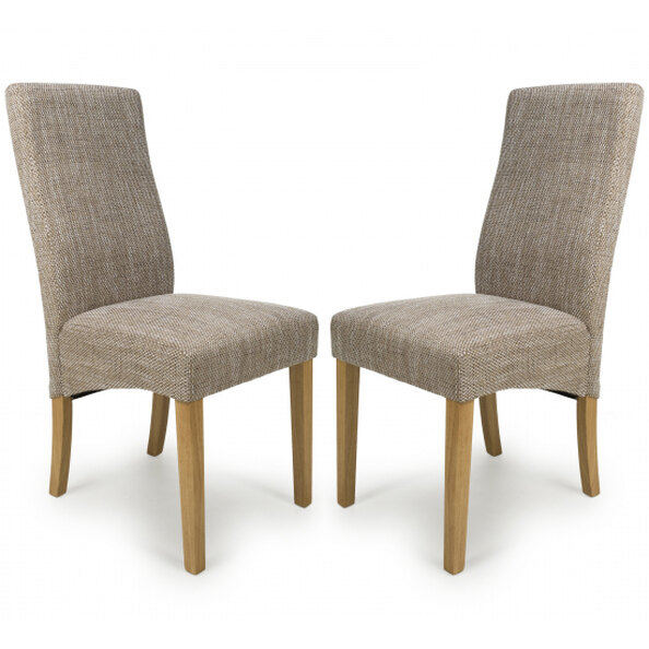 Basey Oatmeal Fabric Dining Chairs With Oak Legs In Pair