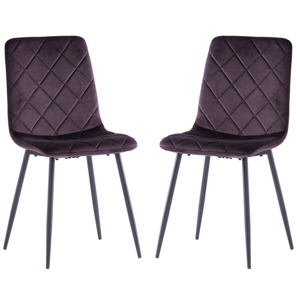 Basia Aubergine Velvet Dining Chairs with Black Metal Legs in Pair