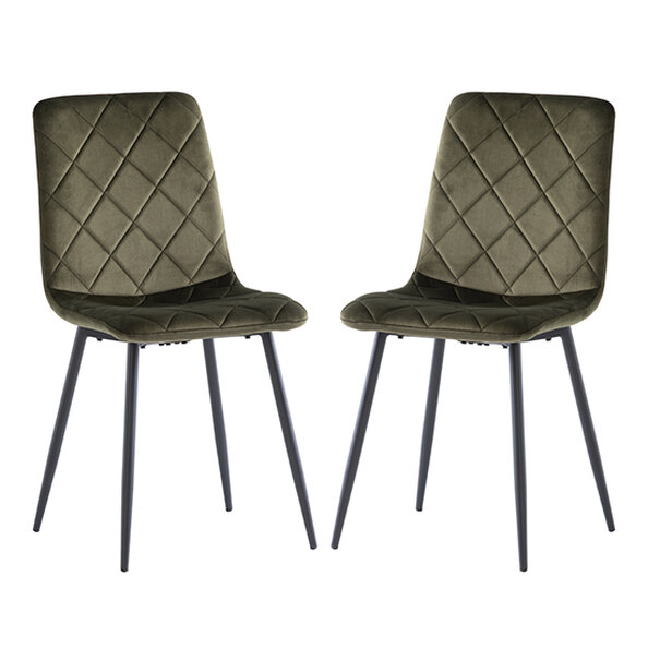Basia Juniper Green Velvet Fabric Dining Chairs In Pair