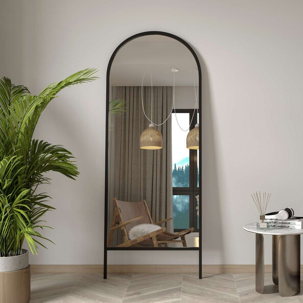 Basiko Arched Floor Full Length Mirror with Black Metal Frame