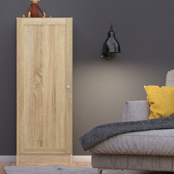 Baskon Low Narrow Wooden Storage Cabinet with 1 Door in Oak