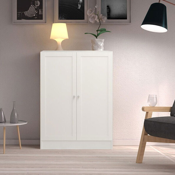 Baskon Low Wide Wooden Storage Cabinet with 2 Doors in White