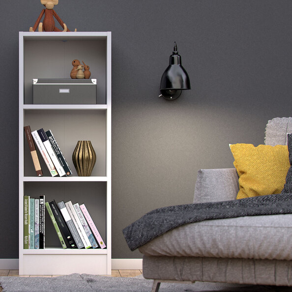 Baskon Narrow Wooden Bookcase With 3 Shelves In White