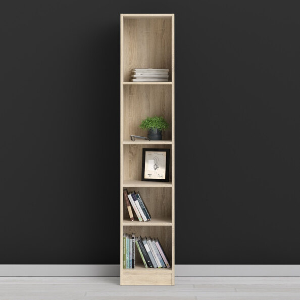 Baskon Narrow Wooden Bookcase With 5 Shelves In Oak