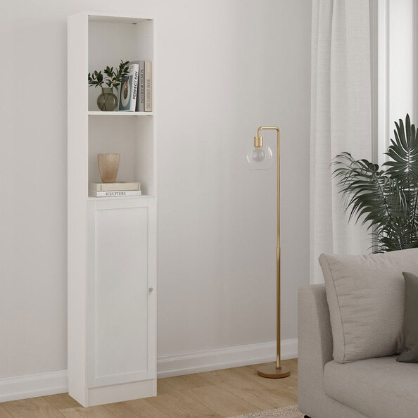 Baskon Tall Narrow Wooden Bookcase in White