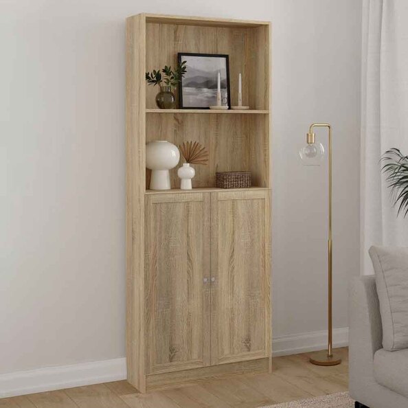 Baskon Tall Wooden Display Cabinet with 2 Doors in Oak