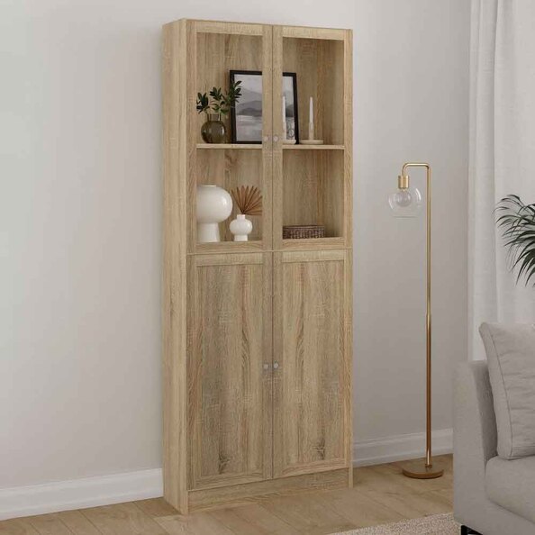 Baskon Tall Wooden Display Cabinet with 4 Doors in Oak