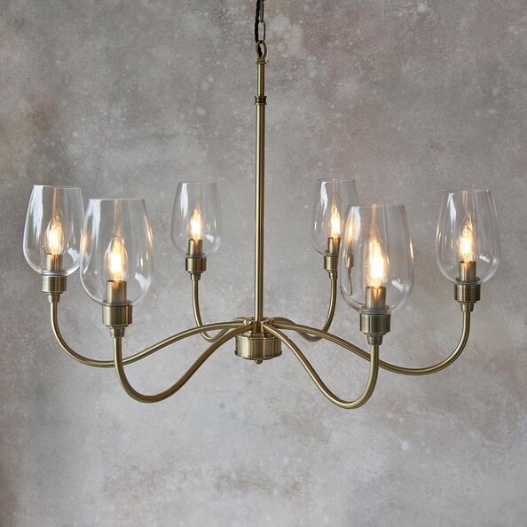 Bastrop 6 Lights Glass Pendant Ceiling Light In Antique Brass