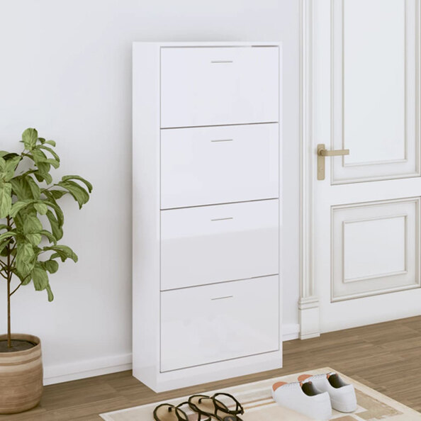 Oban High Gloss Shoe Storage Cabinet With 4 Flaps In White