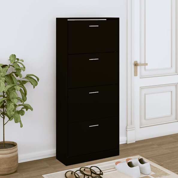 Oban Wooden Shoe Storage Cabinet With 4 Flaps In Black
