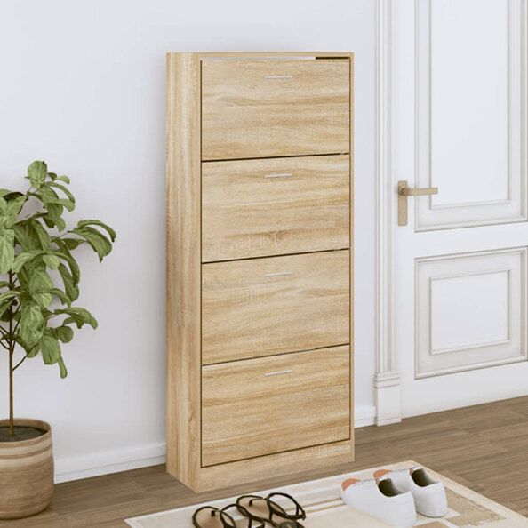 Oban Wooden Shoe Storage Cabinet With 4 Flaps In Sonoma Oak