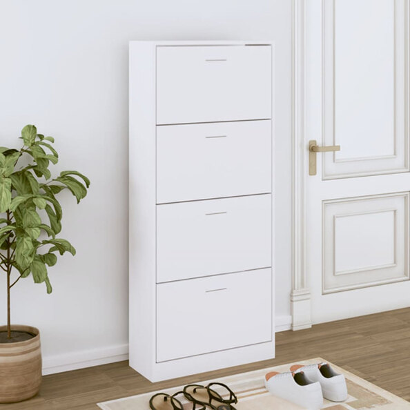Oban Wooden Shoe Storage Cabinet With 4 Flaps In White