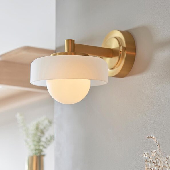 Battersea Opal Glass Wall Light In Brushed Aged Brass