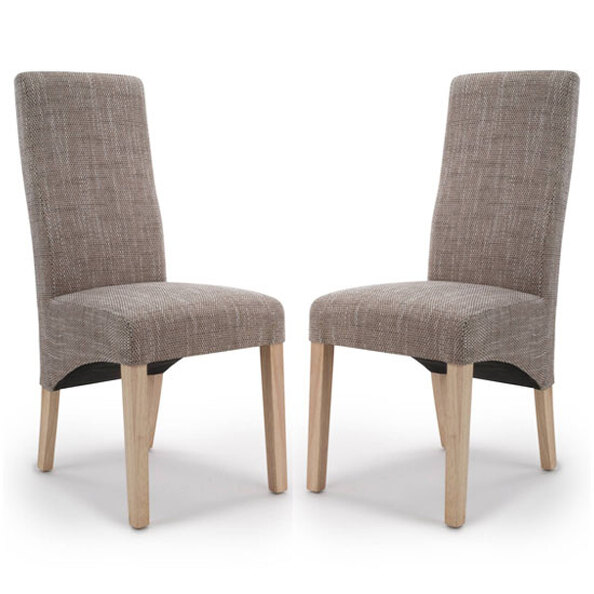 Basrah Oatmeal Fabric Dining Chairs With Oak Legs In Pair