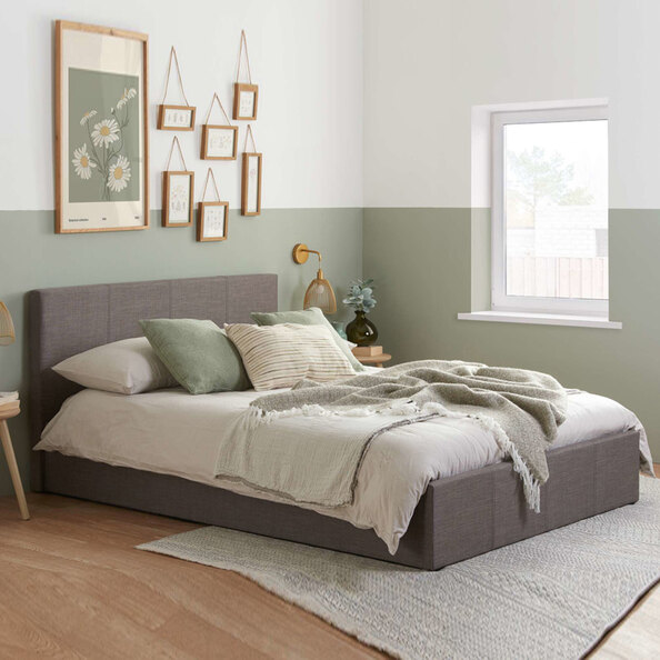 Beano Fabric Ottoman King Size Bed In Grey
