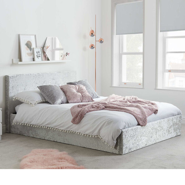 Beano Fabric Ottoman Small Double Bed In Steel Crushed Velvet