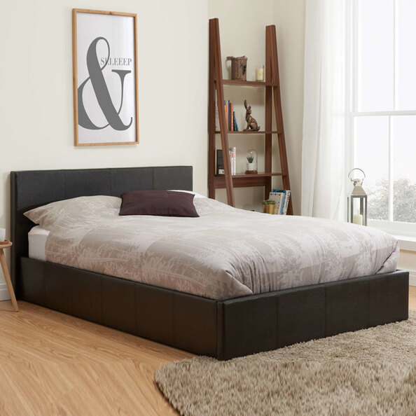 Beano Faux Leather Ottoman Storage King Size Bed in Brown