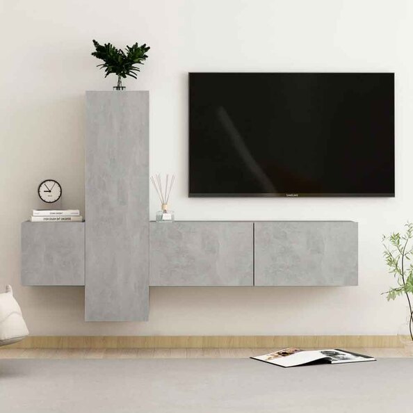 Beaumont 100cm Wooden 3 Piece Entertainment Unit In Concrete Grey