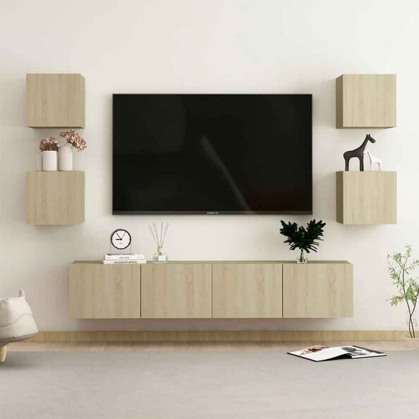 Beaverton 160cm Wooden 6 Piece Entertainment Unit In Sonoma Oak