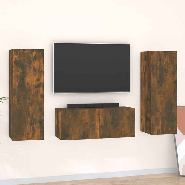 Beaverton 80cm Wooden 3 Piece Entertainment Unit In Smoked Oak