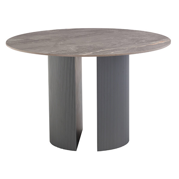 Beccles Sintered Stone Dining Table Round In Polished Grey