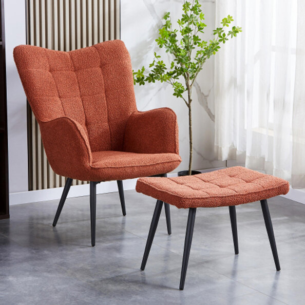 Beckett Boucle Fabric Armchair with Footstool in Copper