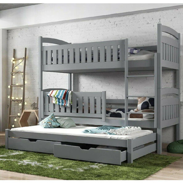 Beckley Wooden Bunk Bed Without Mattress Trundle In Grey