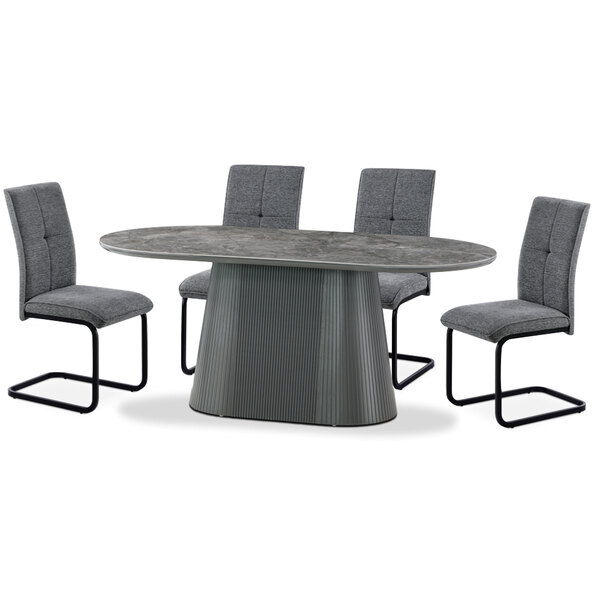 Bedford Sintered Stone Dining Table With 6 Vauxhall Chairs In Dark Grey