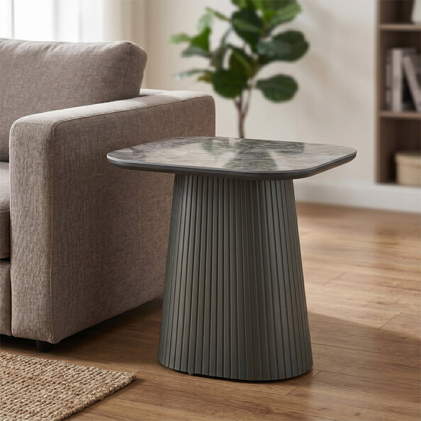 Bedford Square Sintered Stone Top End Table In Grey