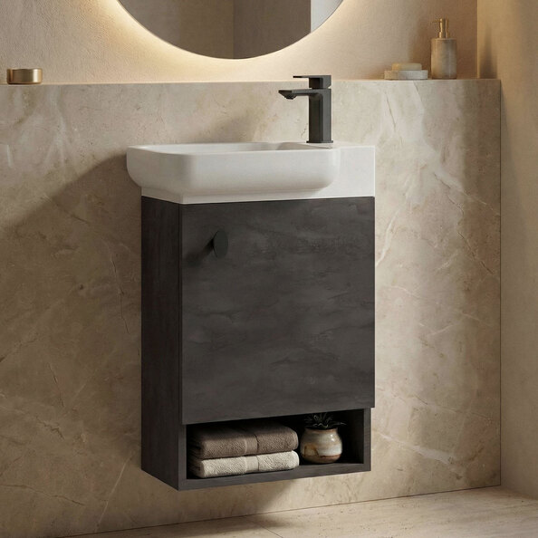 Begonya Wooden Wall Mounted Vanity Unit in Anthracite and Ivory