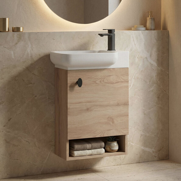 Begonya Wooden Wall Mounted Vanity Unit in Oak