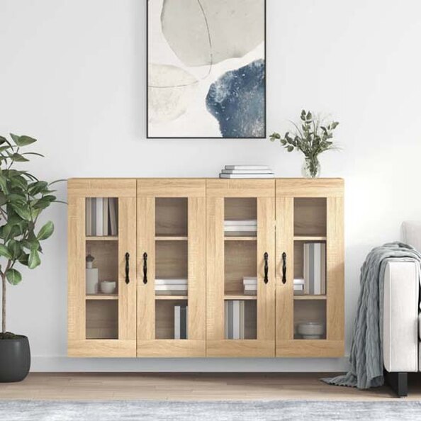 Belek Wooden Wall Mounted Sideboard With 4 Doors In Sonoma Oak