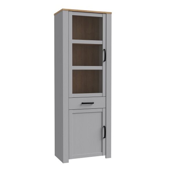 Belgin Wooden Display Cabinet 2 Doors 1 Drawer In Grey And Oak