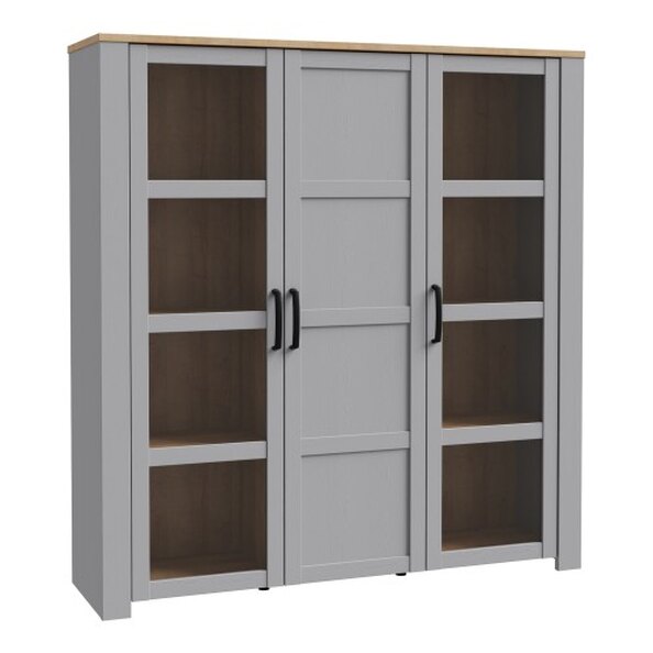 Belgin Wooden Display Cabinet 3 Doors In Grey And Oak
